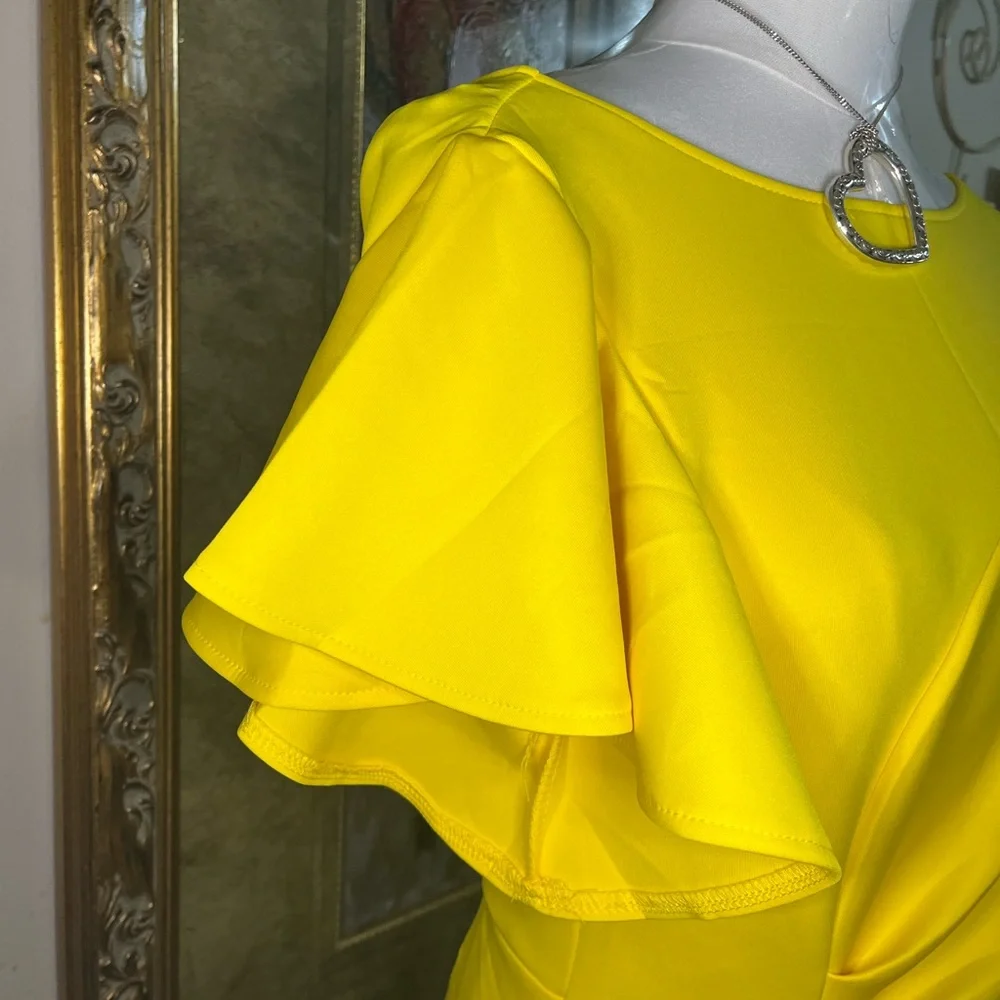 Elegant Yellow Ruffle Dress - Picture 7 of 16